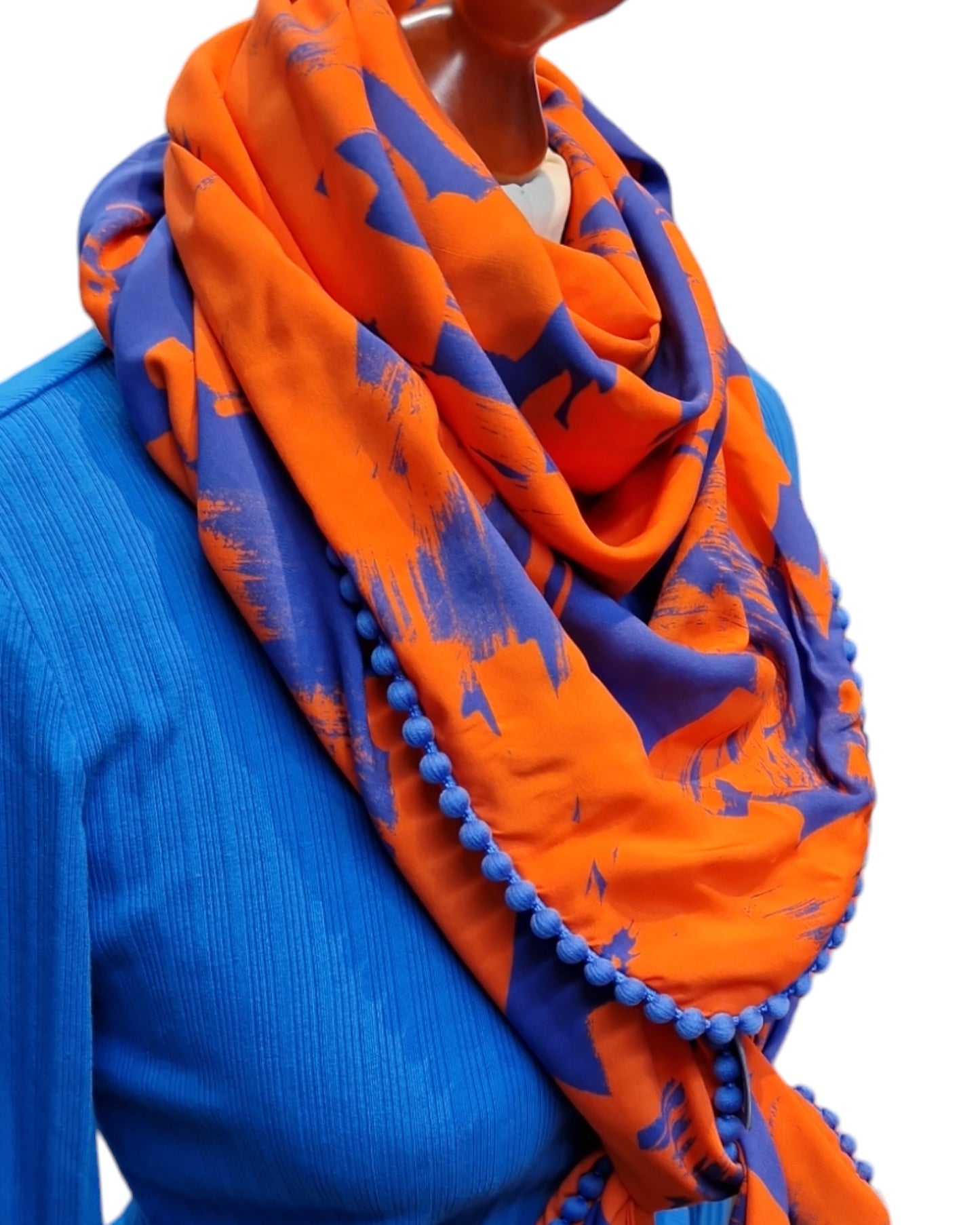 Dreieckstuch Selma, Damen Schal, Halstuch, orange blau