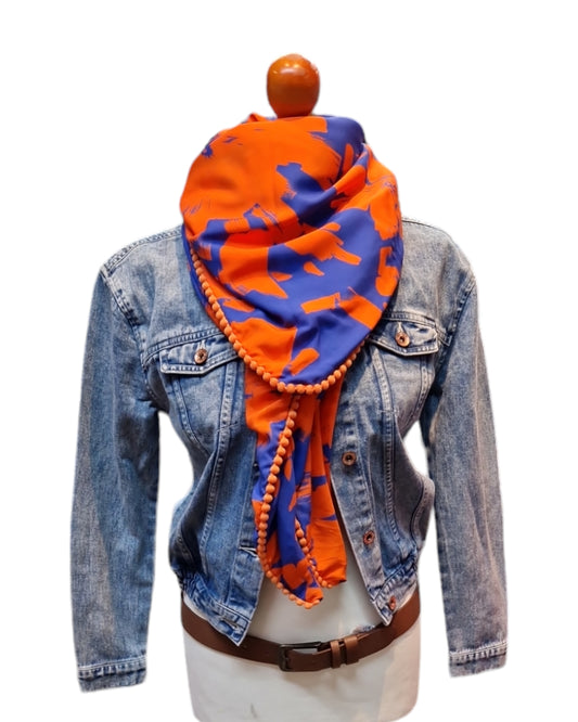 Dreieckstuch Selma, Damen Schal, Halstuch, orange blau