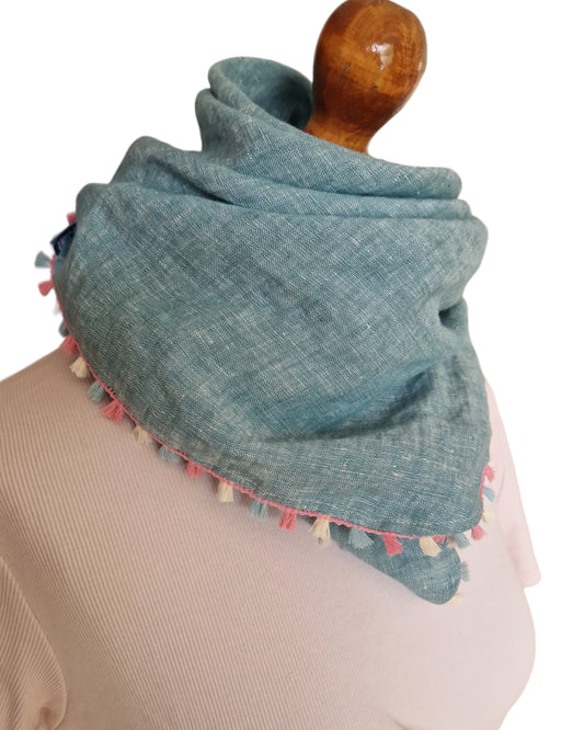 Viereckstuch klein mit Borten Zita, Halstuch, Leinentuch, Mint