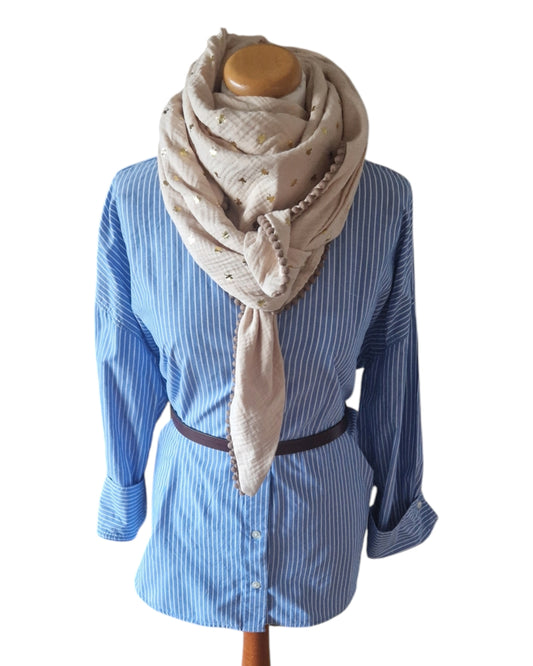Dreieckstuch Damen Musselin Ava, Schal Dame, Musselintuch, beige, goldige 🍀