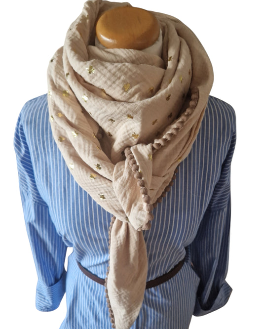 Dreieckstuch Damen Musselin Ava, Schal Dame, Musselintuch, beige, goldige 🍀