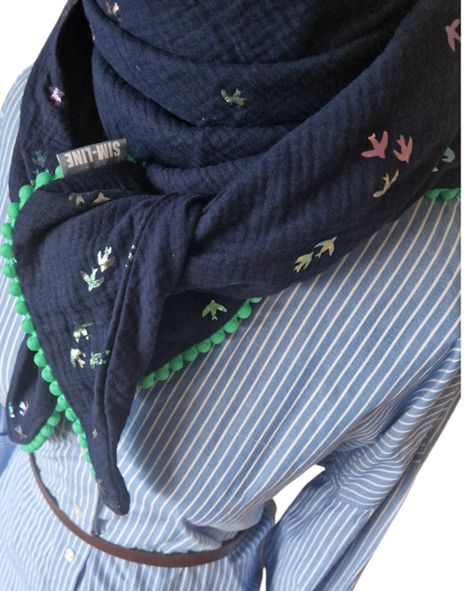 Dreieckstuch Damen Sofia Musselintuch, Schal Damen, marine mit 🌈 🐦