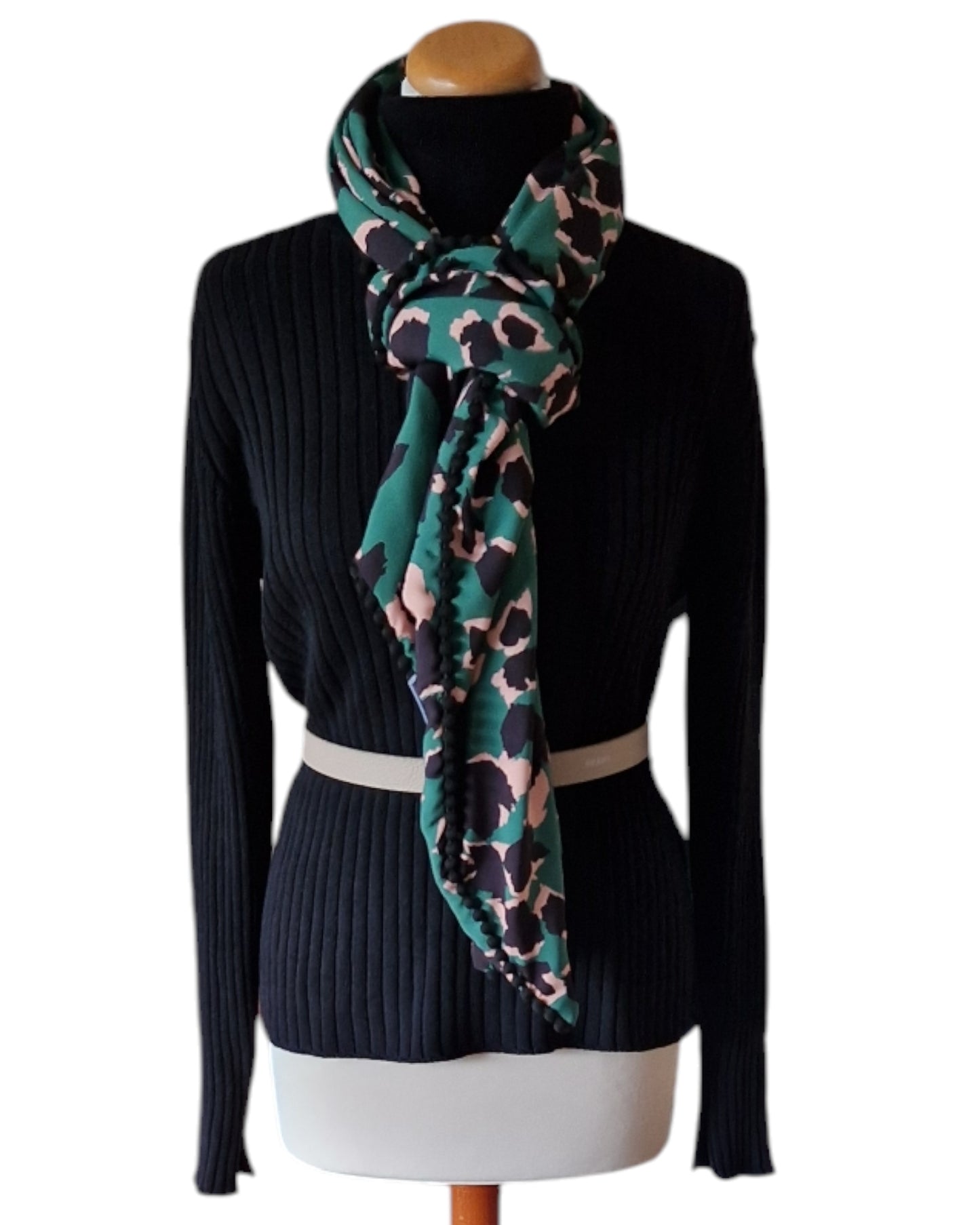 Dreieckstuch Damen Aria, Schal Damen, Leo, Grün, Schwarz, Peach
