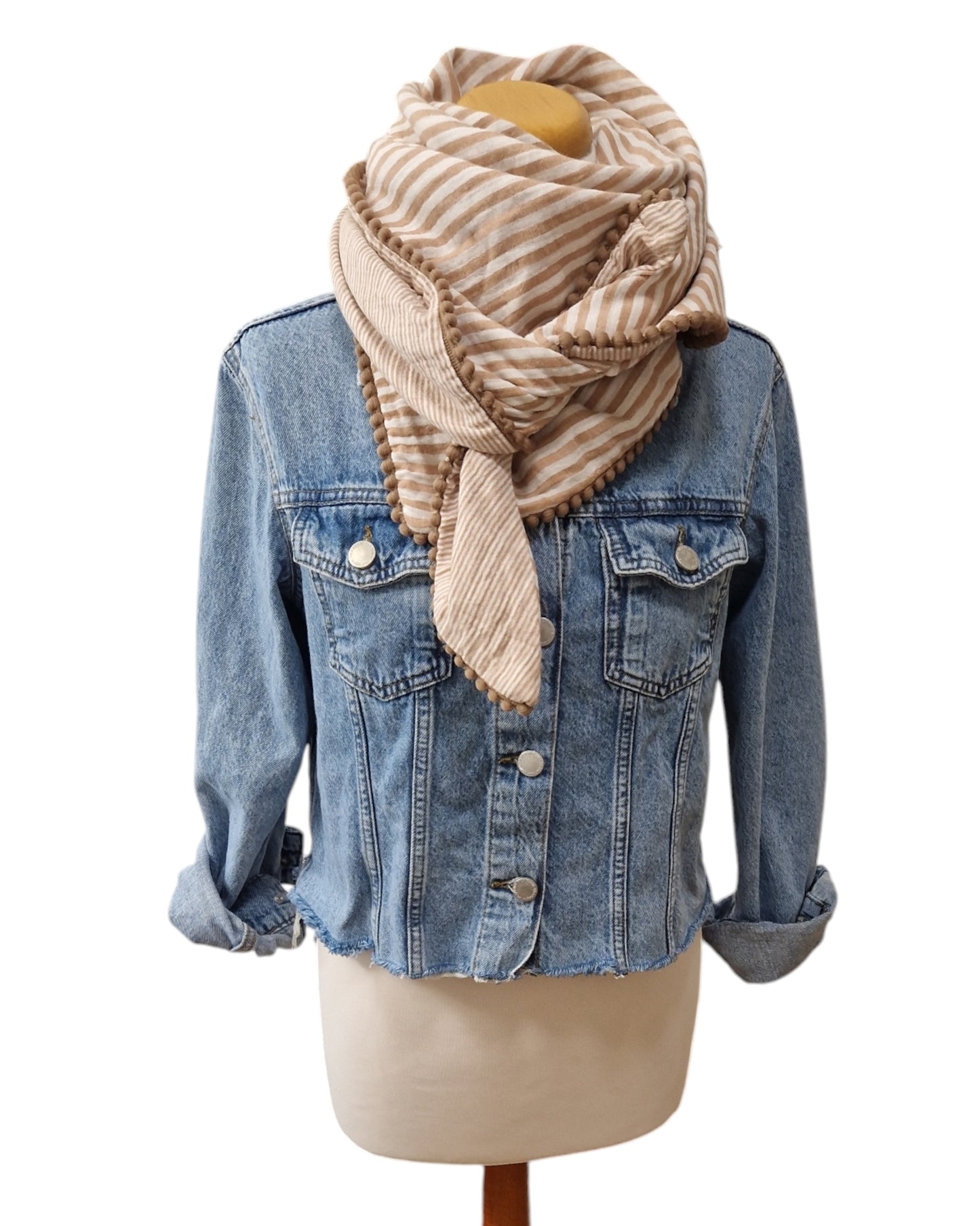 Dreieckstuch Damen Valerie, Schal Damen, Musselintuch, gestreift, weiss-karamell