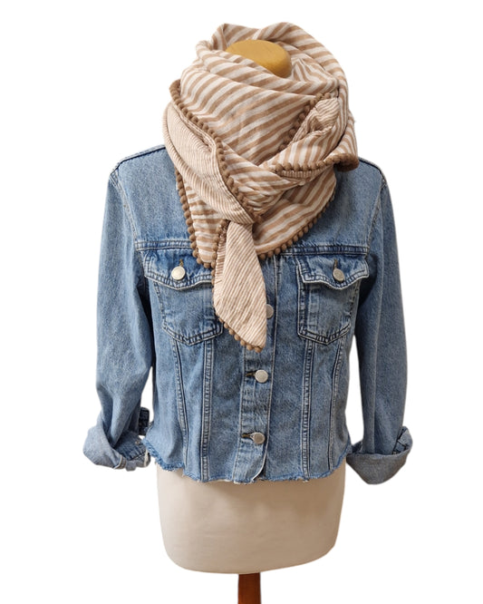 Dreieckstuch Damen Valerie, Schal Damen, Musselintuch, gestreift, weiss-karamell