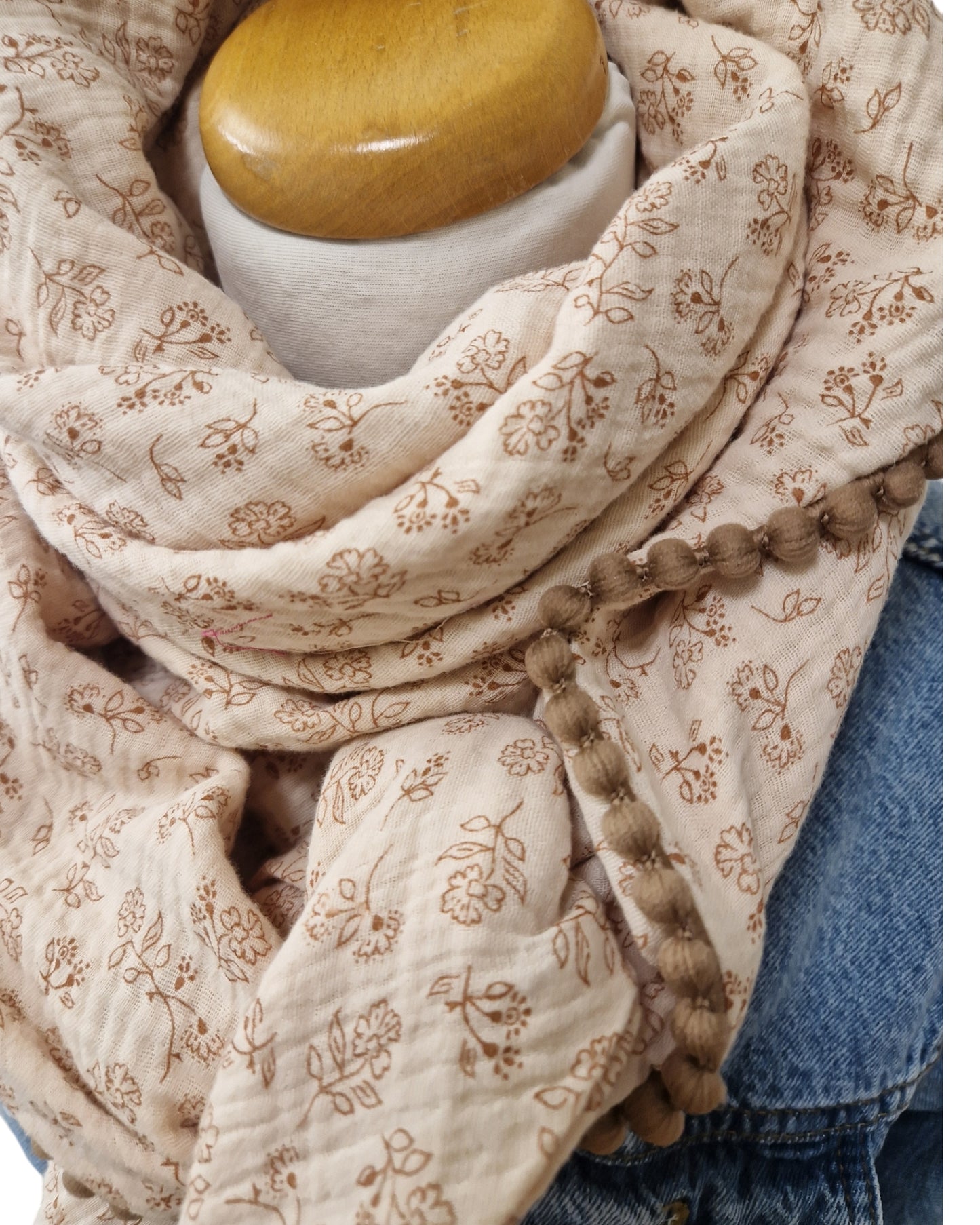 Dreieckstuch Damen Fabri, Schal Damen, Musselintuch, hellrosa-nude mit Blumen in hellbraun