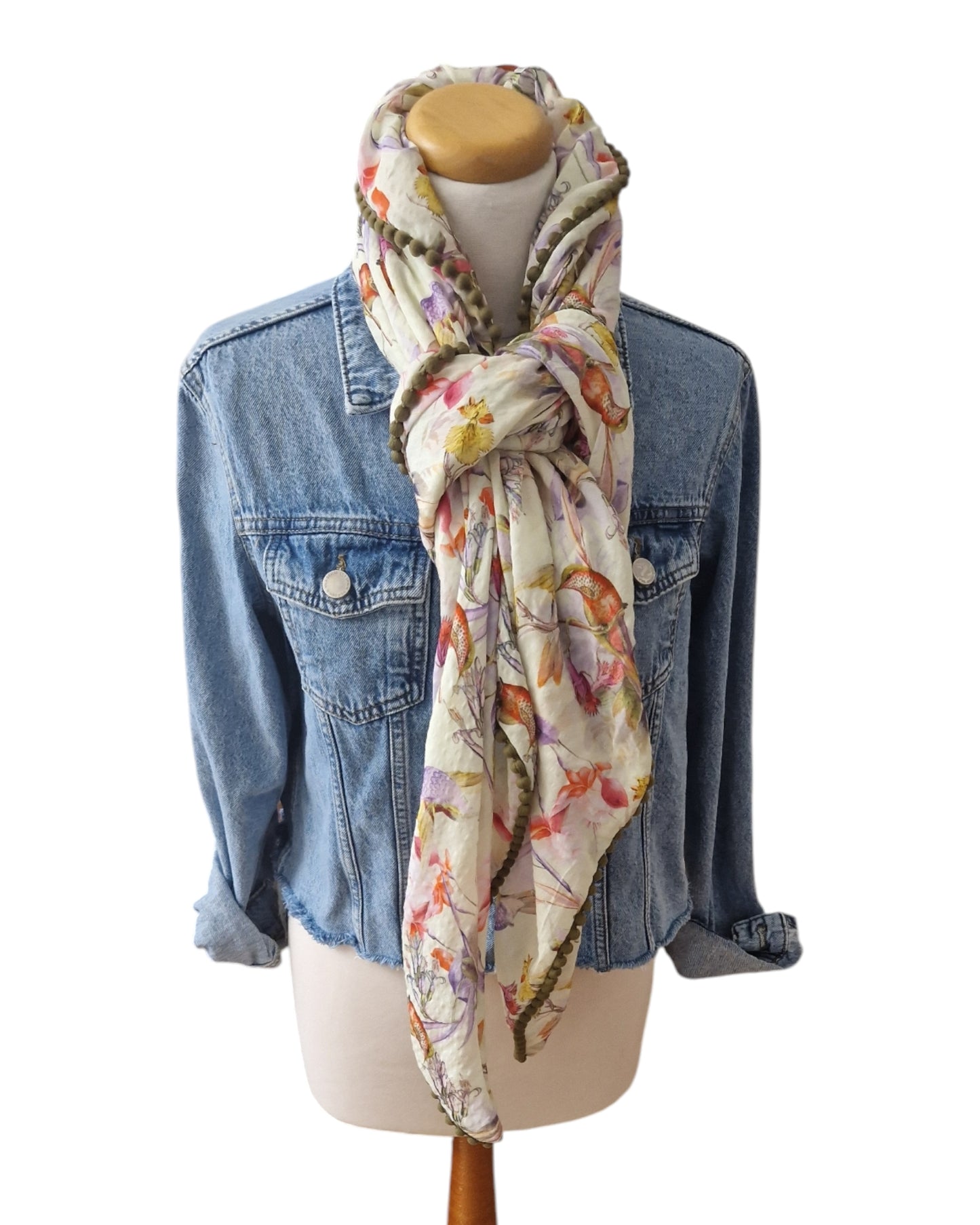 Dreieckstuch Damen Amilia, Schal Damen, Frühling, Vögel, offwhite, orange, lila, pink