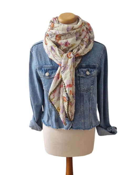 Dreieckstuch Damen Amilia, Schal Damen, Frühling, Vögel, offwhite, orange, lila, pink