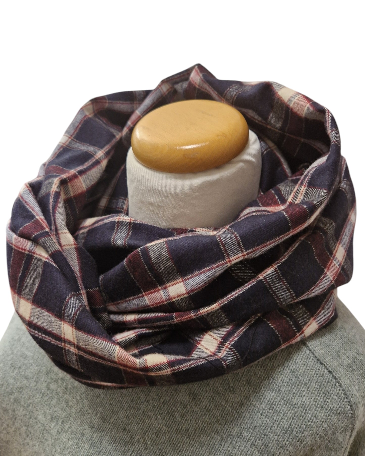 Loop Schal, Herren, 100 % Baumwolle, Karo, Marineblau, Bordeaux, Sand