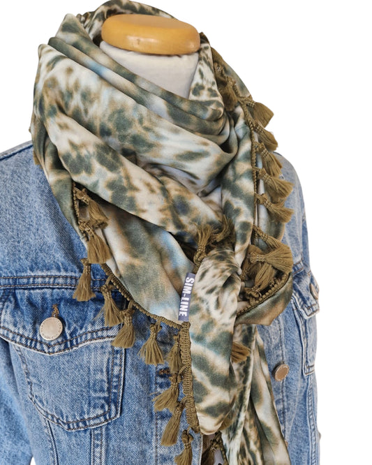 Dreieckstuch Damen, Schal Damen, Olivegrün - Hellgrau