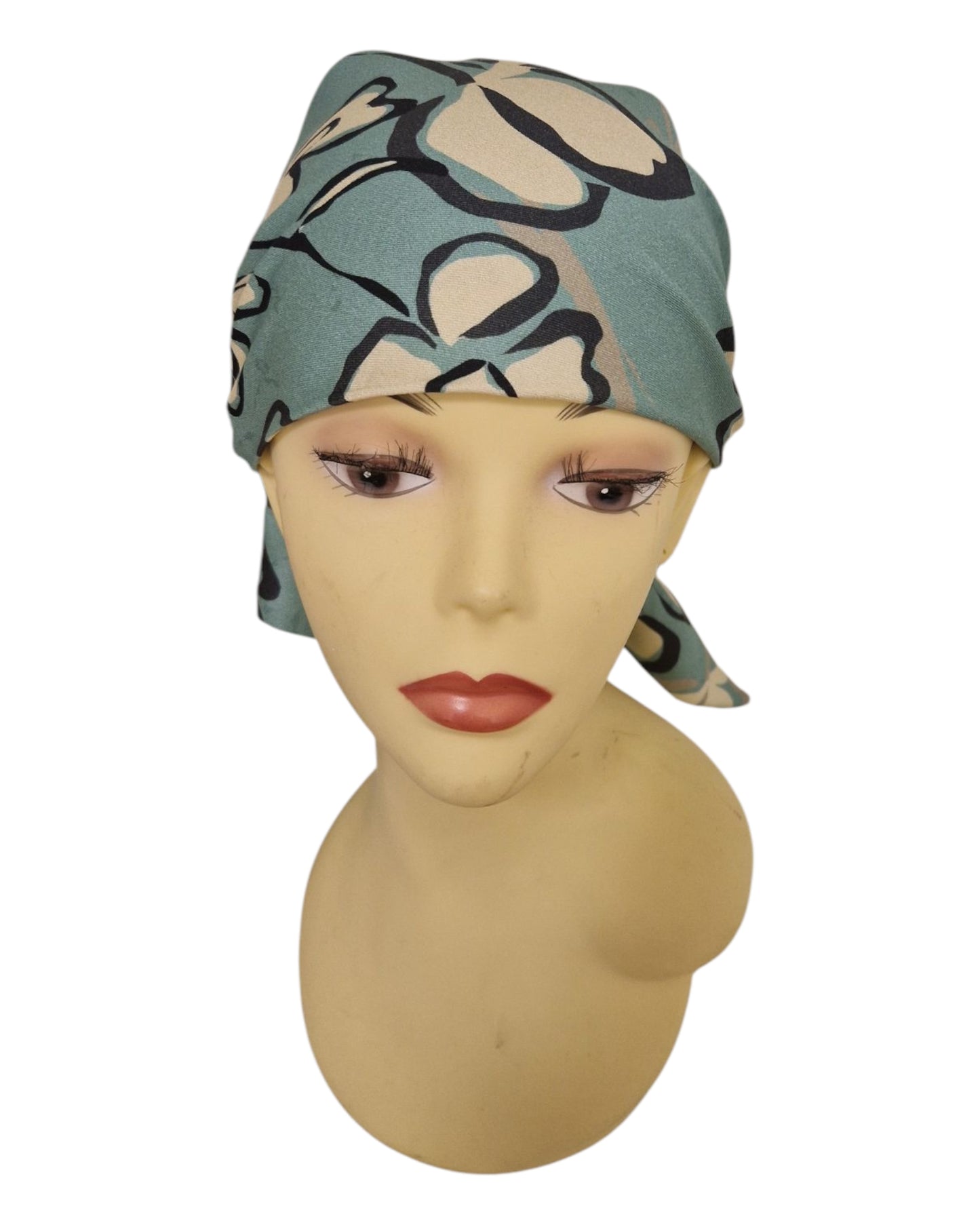 Dreieckstuch klein, Bandana, Blumen, mint, Anthrazit, offwhite, karamell