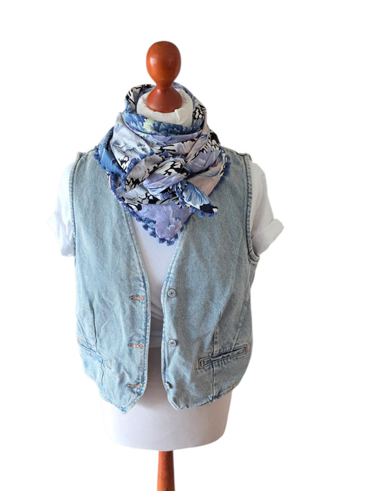 Dreieckstuch Damen Samira, Schal Damen, Pfingstrosen, Lila, blau, rosa, vanille, offwhite, schwarz