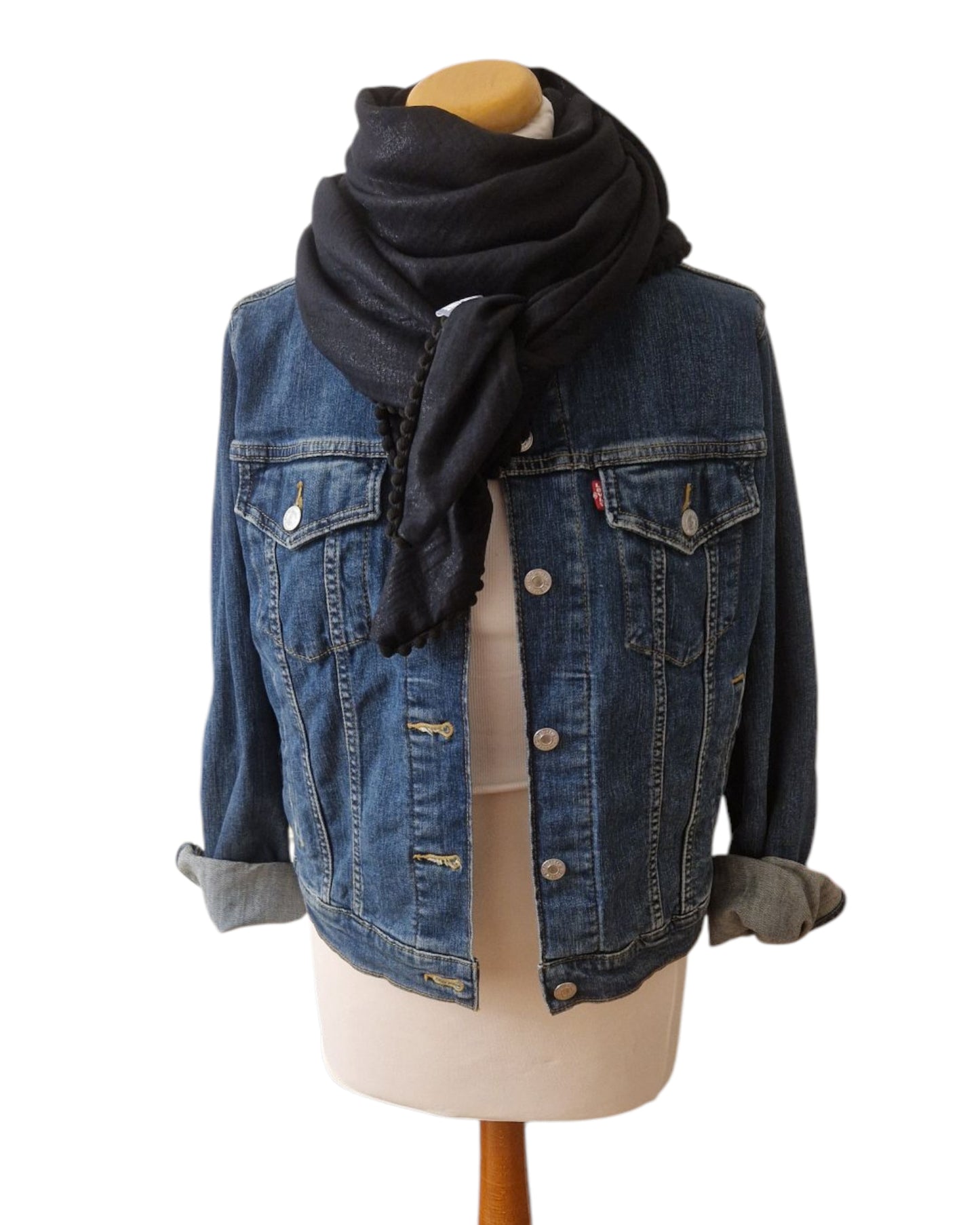 Dreieckstuch Damen Norina, Schal Damen, Musselinschal, Schwarz, Glitzer