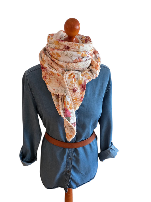Dreieckstuch Damen Sylvie, Schal Damen, Musselintuch, Blumen