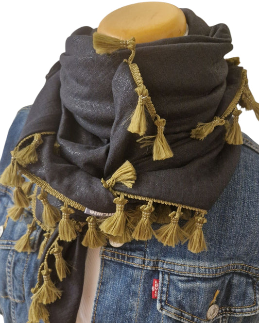 Dreieckstuch Damen Noirette, Schal Damen, Musselinschal, schwarz, glitzer