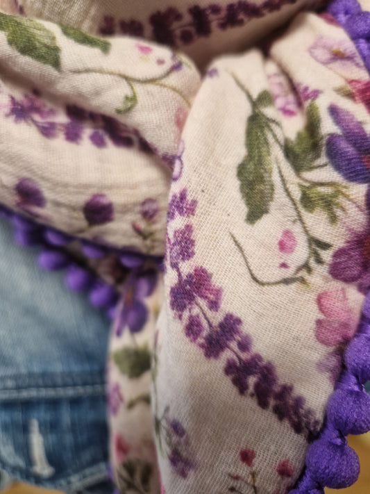 Dreieckstuch Damen Rose, Schal Damen, Musselinschal olivegrün, Beeren, Lila