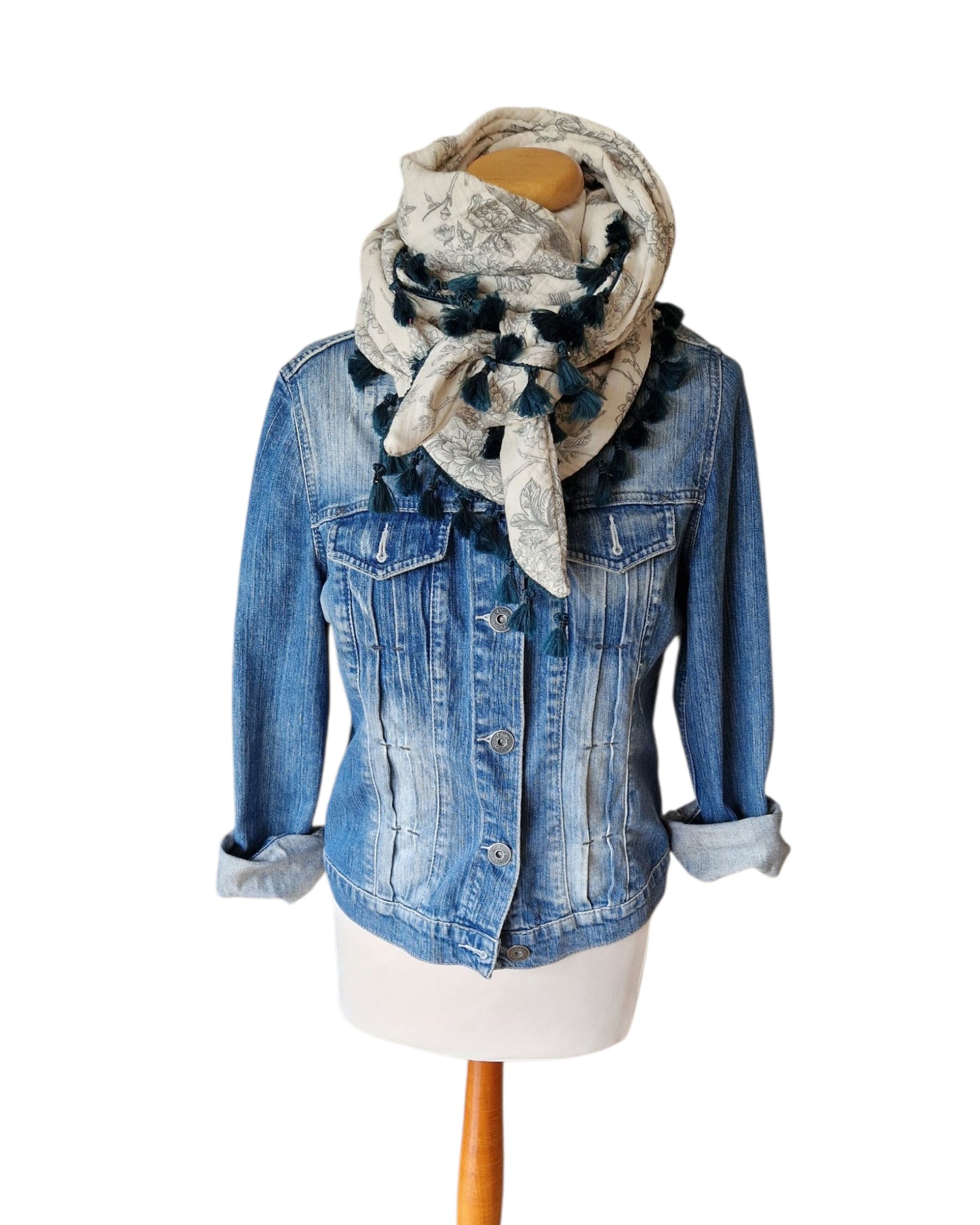 Dreieckstuch Damen Jeanne, Schal Damen, Musselinschal, offwhite/grau