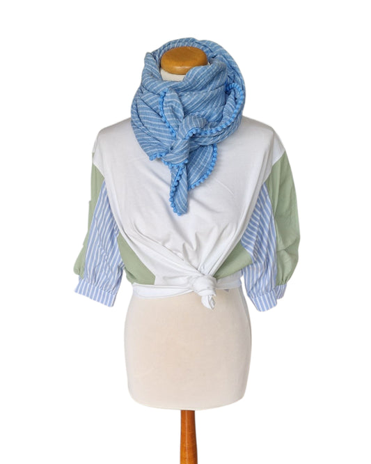 Dreieckstuch Damen Nina, Schal Damen, Musselinschal, Streifen, hellblau-weiss