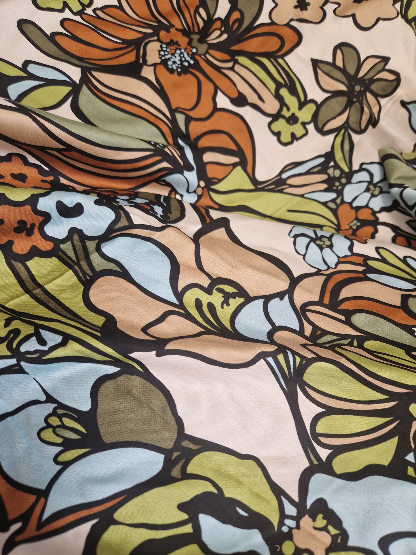 Dreieckstuch Damen Clémence, Schal Damen, Viskose-Satin, Blumen, olivegrün, hellblau, braun