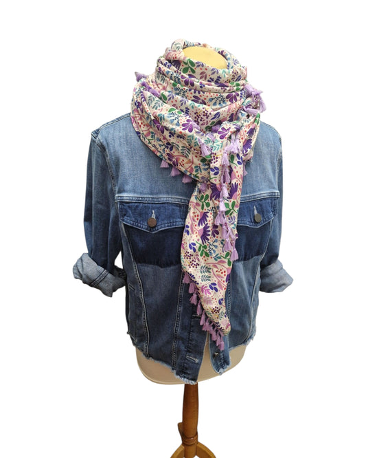 Dreieckstuch Damen Pia, Schal Damen, Blumen, lila, grün