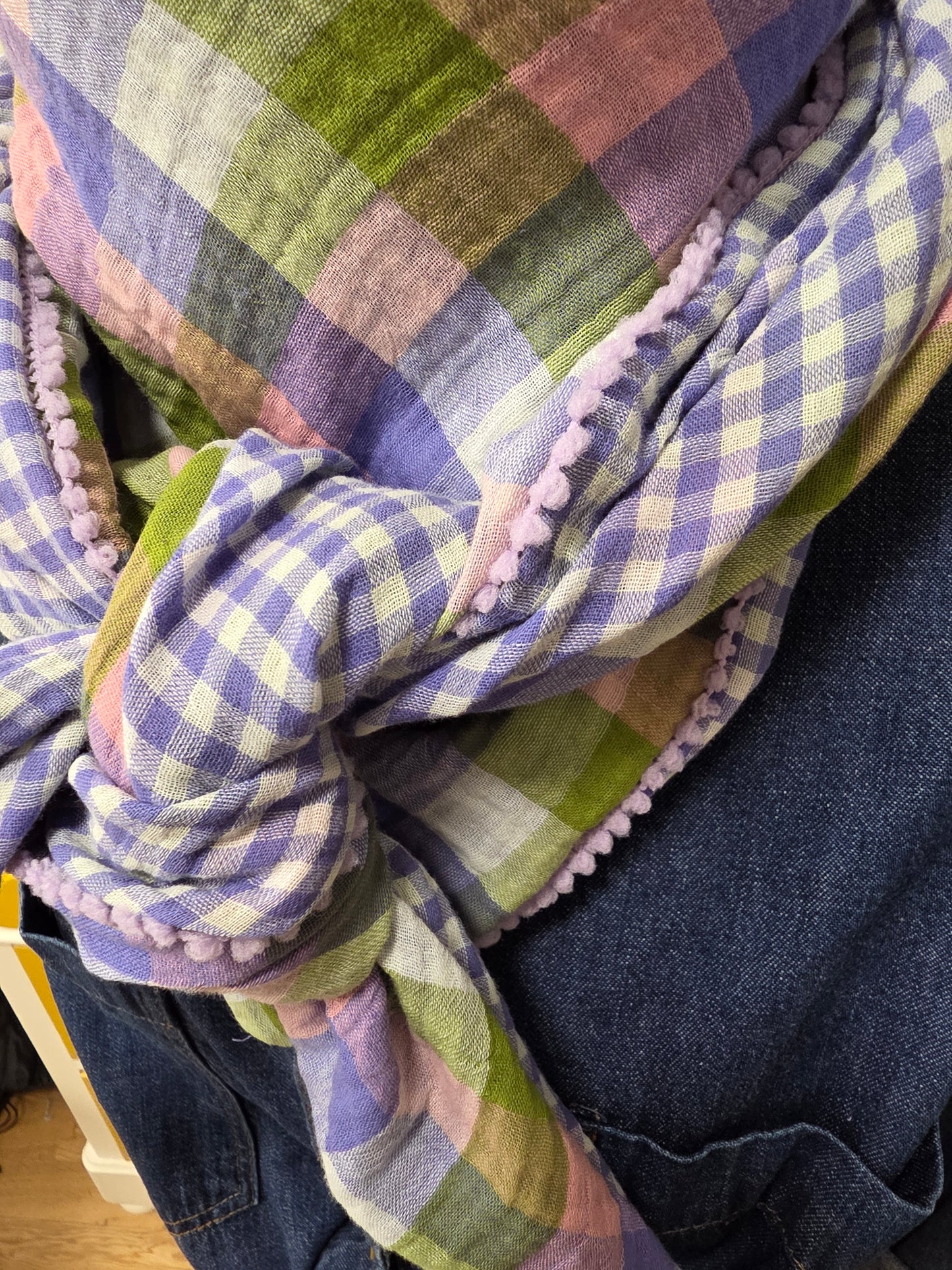 Dreieckstuch Damen, Schal Damen, Musselintuch, Karomuster, lila, rosa, Olivegrün