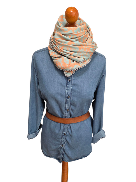 Dreieckstuch Damen Yara, Schal Damen, Blumen, hellgrau, peach