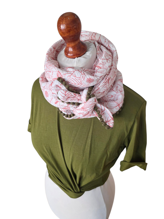 Dreieckstuch Damen Noemi, Schal Damen, Musselinschal, weiss, rost, Blumen und Schmetterlinge