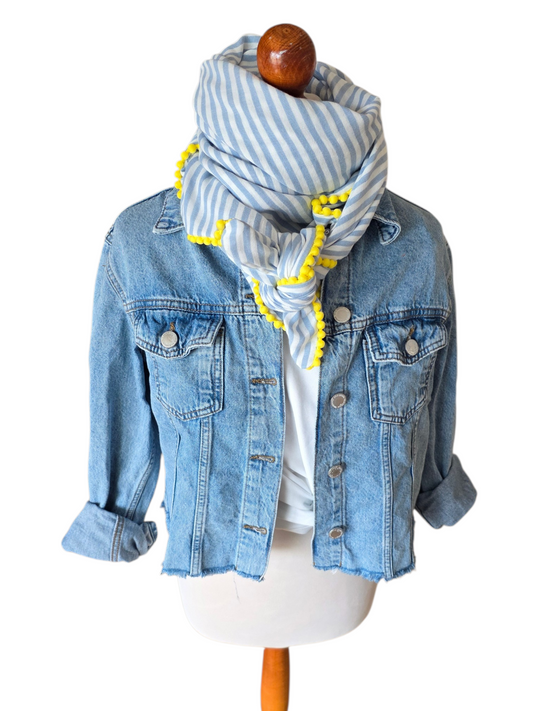 Dreieckstuch Damen Romina, Schal Damen, Musselintuch, hellblau- offwhite