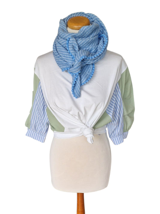 Dreieckstuch Damen Nina, Schal Damen, Musselinschal, Streifen, hellblau-weiss