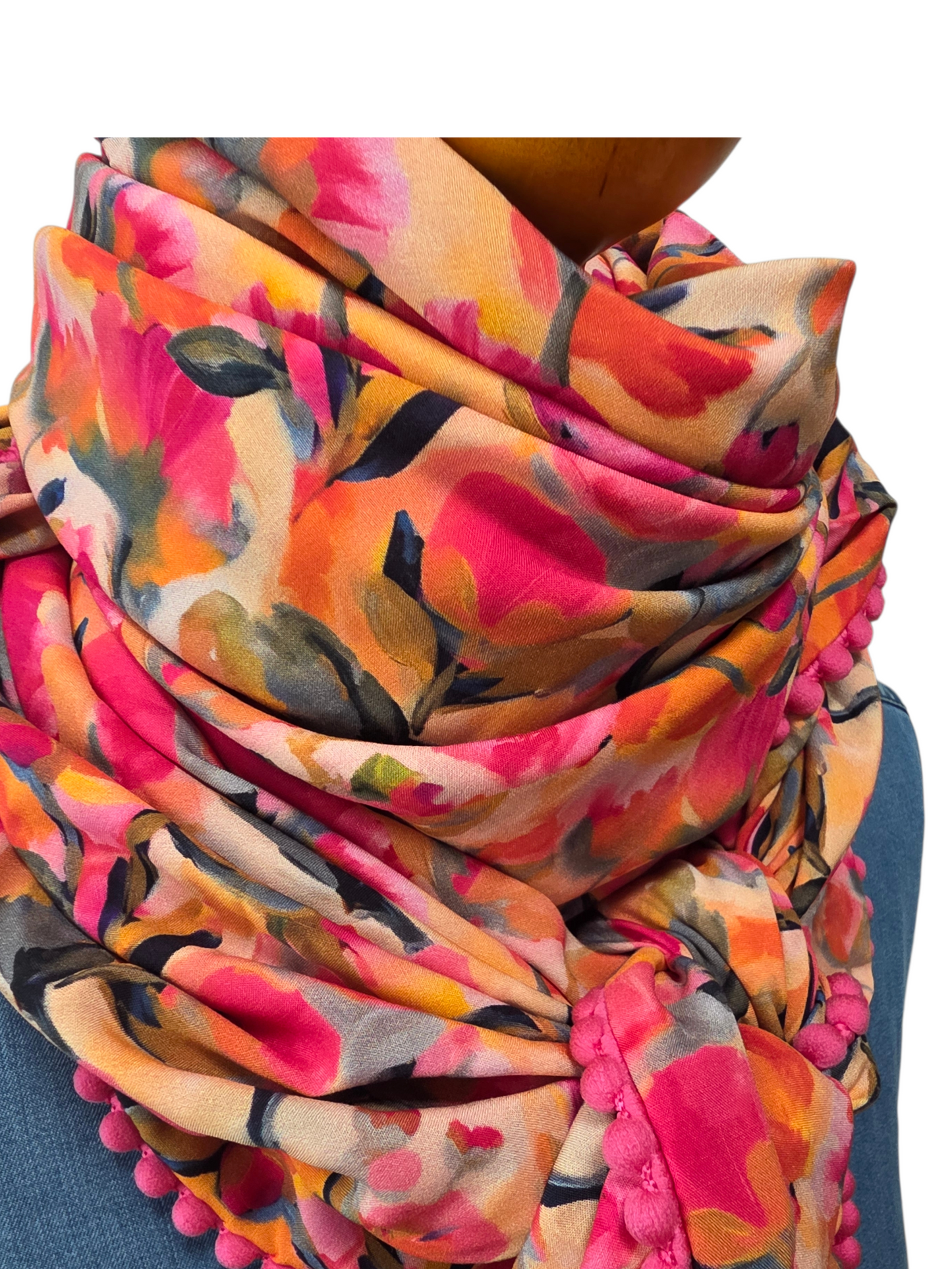 Dreieckstuch Damen Sonja, Schal Damen, Blumen, pink, orange, olivegrün