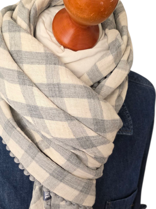 Dreieckstuch Damen Sylvie, Schal Damen, Musselinschal, kariert, offwhite-hellgrau