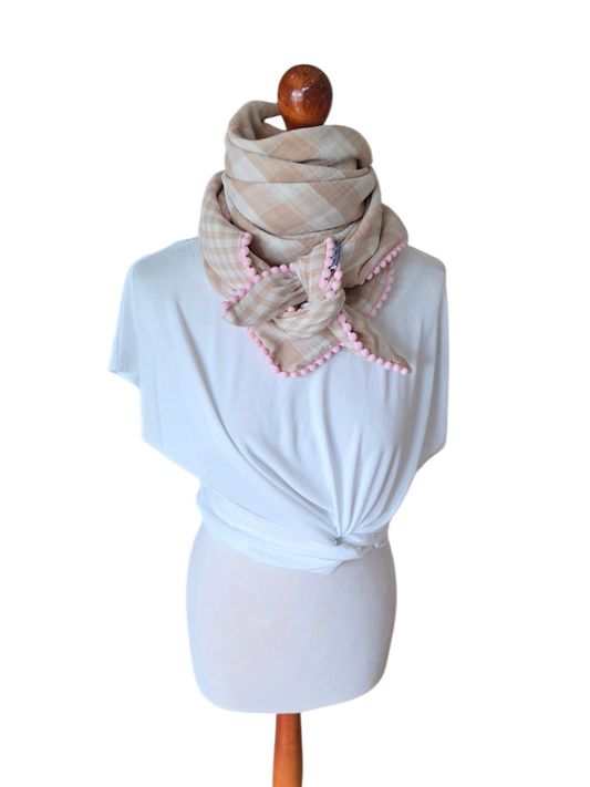 Dreieckstuch Damen Babette, Schal Damen, Musselinschal, Kariert, beige-offwhite