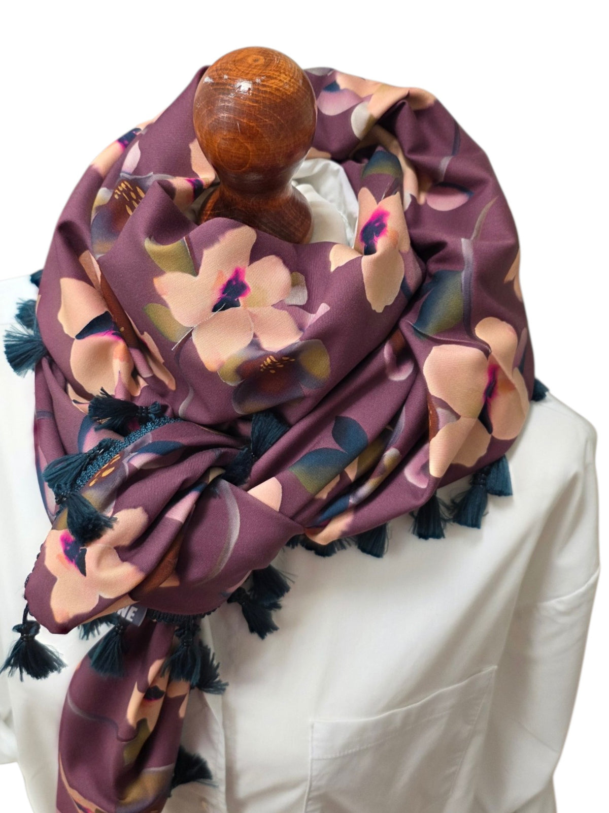 Dreieckstuch Damen Kim, Schal Damen, Blumen, altrosa-marsala, nude, petrol, olivegrün