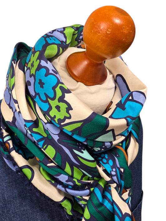Dreieckstuch Damen Ilenia, Schal Damen, Blumen, grün, türkis, Braun, marineblau