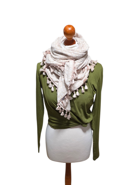 Dreieckstuch Damen Anne, Schal Damen, Musselintuch, beige, Blumen