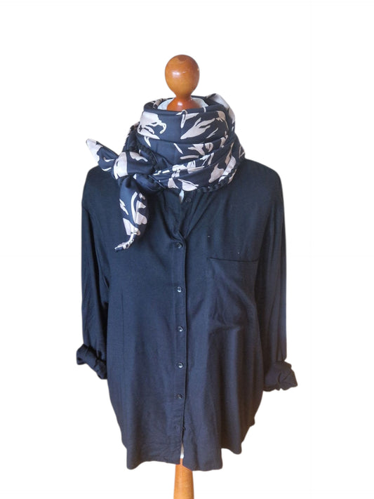 Dreieckstuch Damen Bérénice, Schal Damen, Viskose-Satin, Schwarz, Beige, Blumen