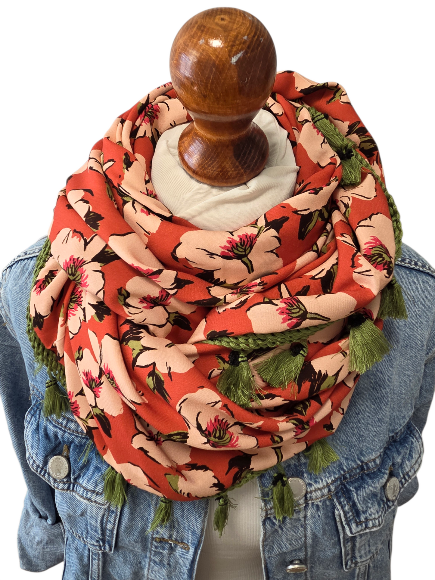 Dreieckstuch Damen Annina, Schal Damen, Blumen, Marsala, Peach, Olivegrün