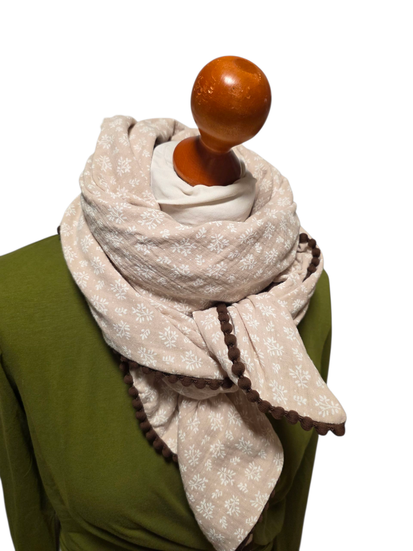 Dreieckstuch Damen Josephine, Schal Damen, Musselintuch, beige, Blumen