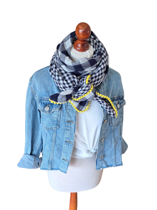 Dreieckstuch Damen Krizia, Schal Damen, Musselintuch, kariert, blau, weiss