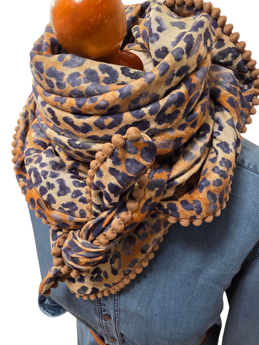 Dreieckstuch Damen Sophia, Schal Damen, Musselintuch, Leo, Brauntöne und Blau
