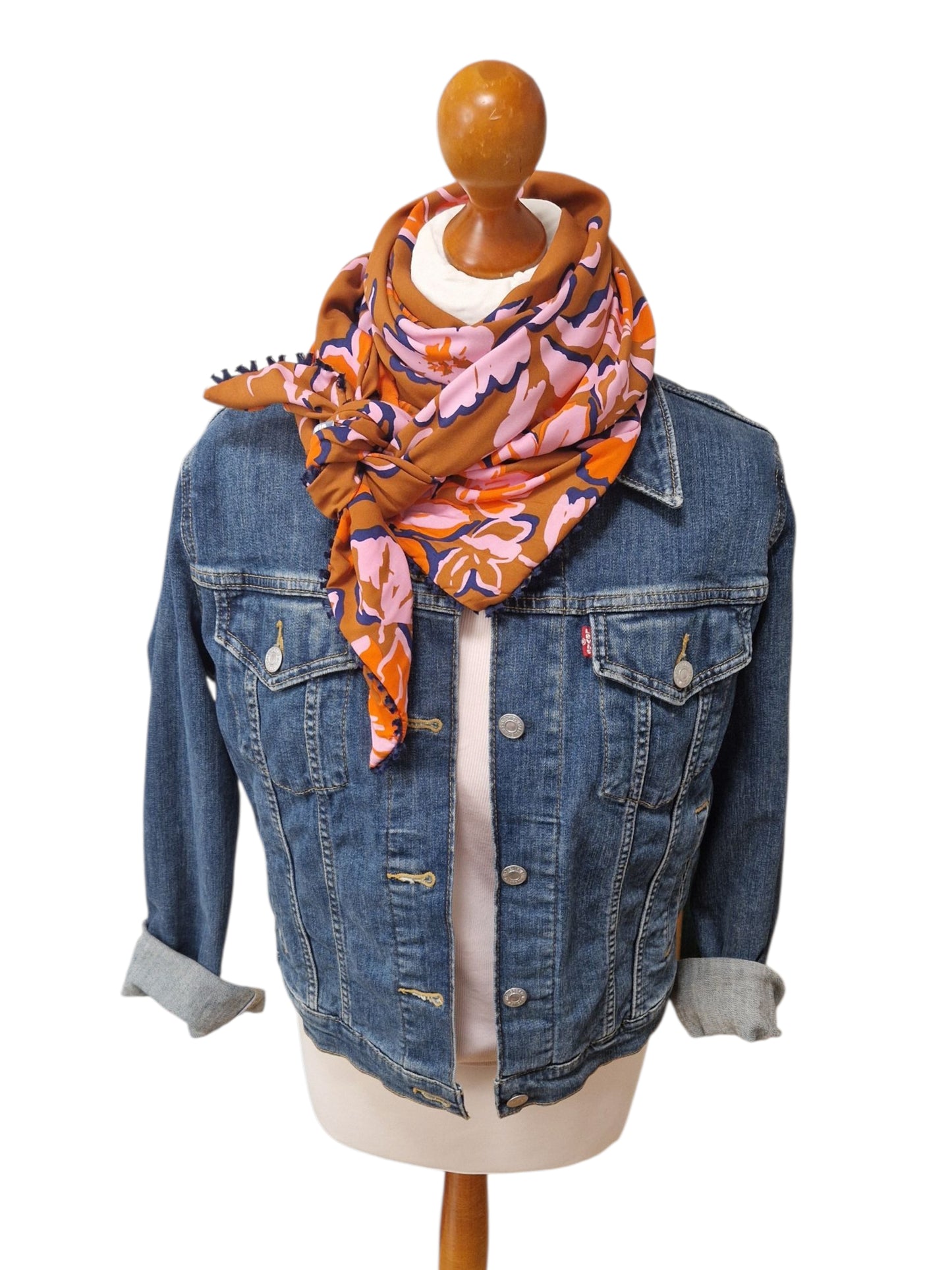 Dreieckstuch Damen Marlene, Schal Damen, braun, rosa orange, blau, Blumen