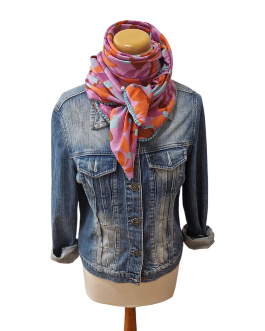 Dreieckstuch Damen Stephanie, Schal Damen, Blumen, mint, orange, lila, braun, pink