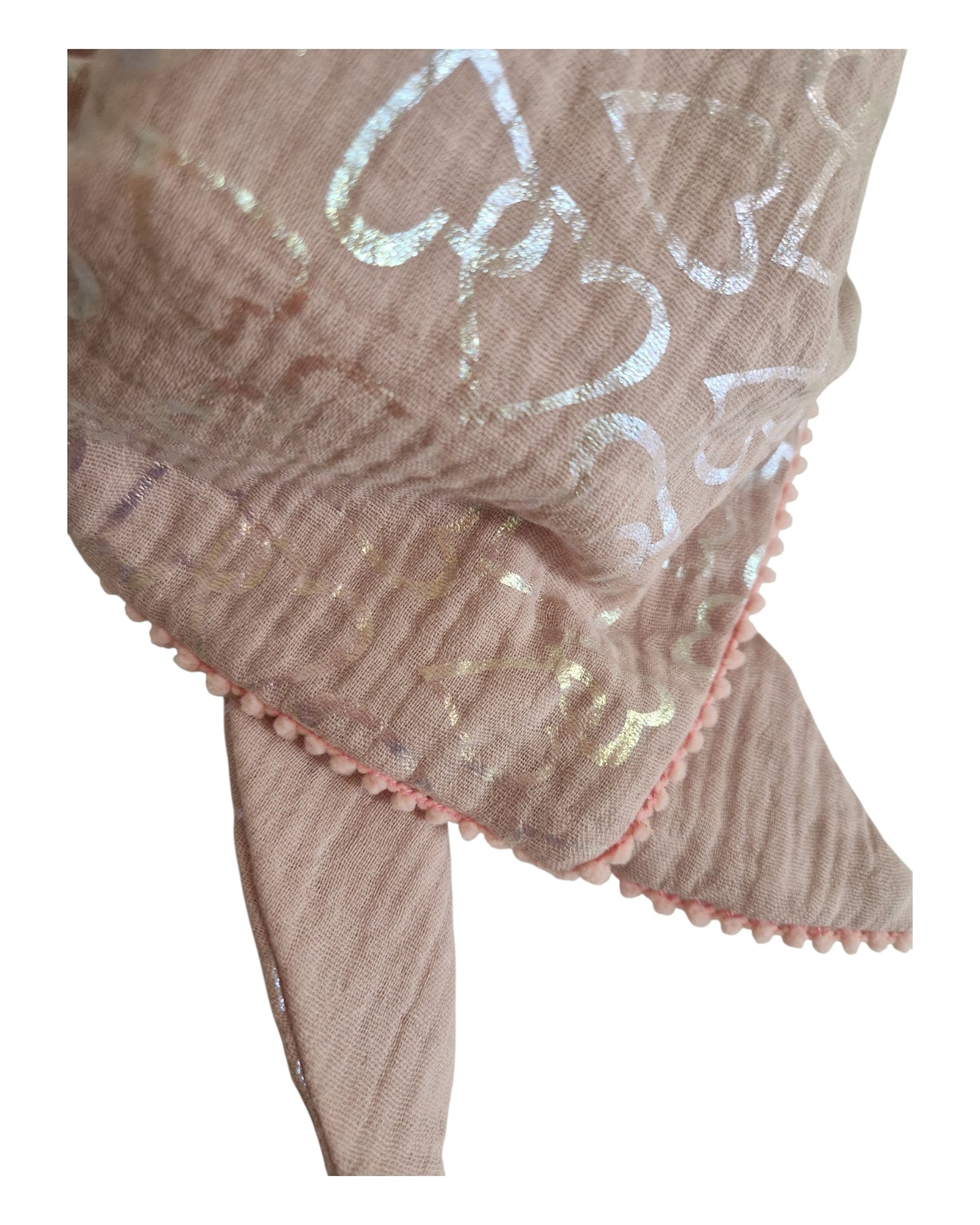 Kinderschal, Dreieckstuch, Musselinschal, rosa mit Glitzerherzen
