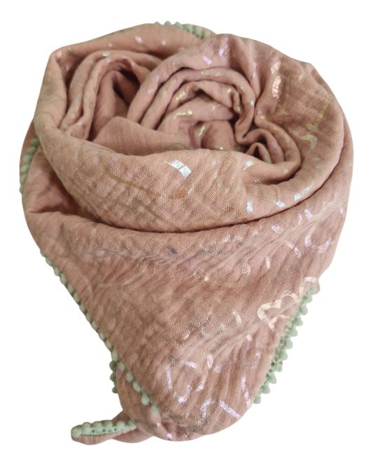 Kinderschal, Dreieckstuch, Musselinschal, rosa mit Glitzerherzen