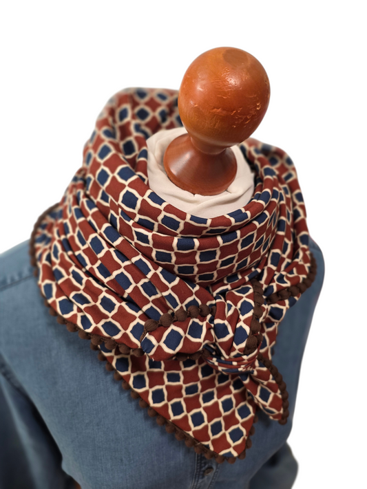 Dreieckstuch Damen Roberta, Schal Damen, geometrische Muster, terra, blau, offwhite