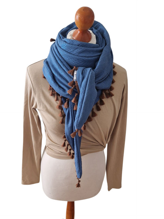 Dreieckstuch Damen Josette, Schal Damen, Musselinschal glitzer, Taubenblau