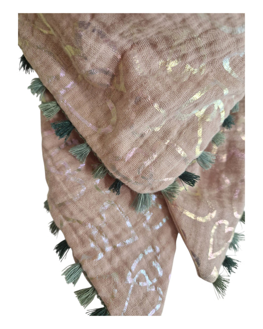Kinderschal, Dreieckstuch, Musselinschal, rosa mit Glitzerherzen
