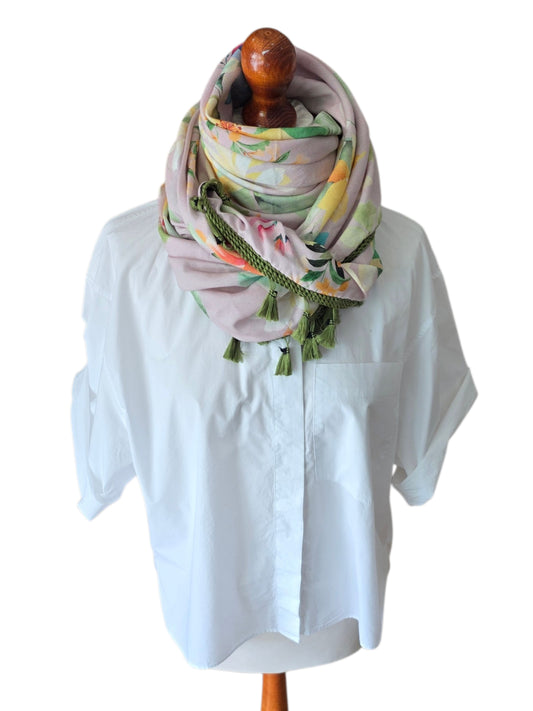 Dreieckstuch Damen Annina, Schal Damen, rosa, grün, türkis, vanille, Blumen