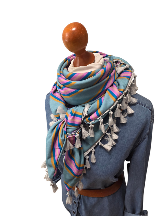 Dreieckstuch Damen Pia, Schal Damen, Streifen, Dunkemint, rosa, blau, caramell