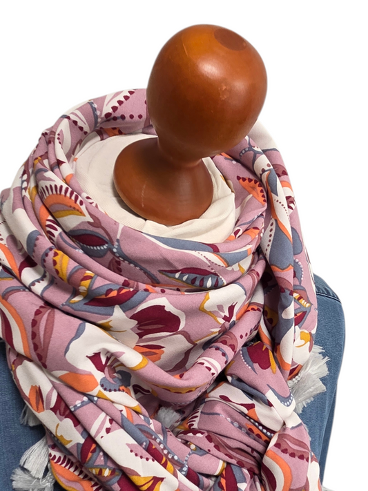 Dreieckstuch Damen Dora, Schal Damen, Blumen, rosa-lila, hellgrau, orange